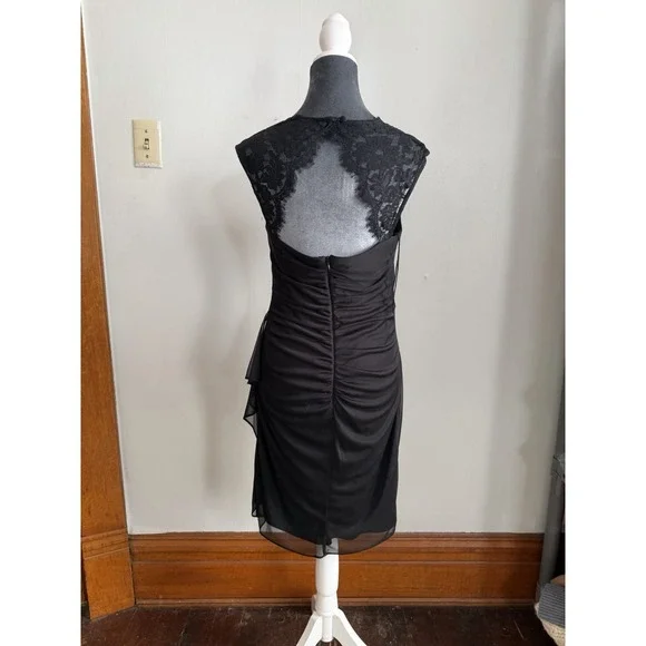 Vintage Black Open Back Lace Goth Dress Y2K Draped Neck Midi 90's 6 Romantic - Picture 1 of 15